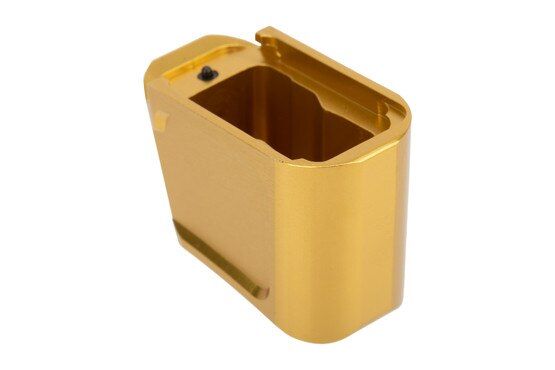 Tyrant Designs Glock G43 Mag Extension Plus 3 features a gold anodized finish